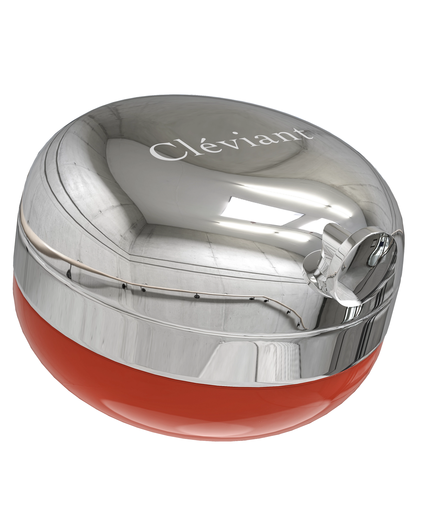Silver and red cosmetic container with 'Cleviant' branding on a white background