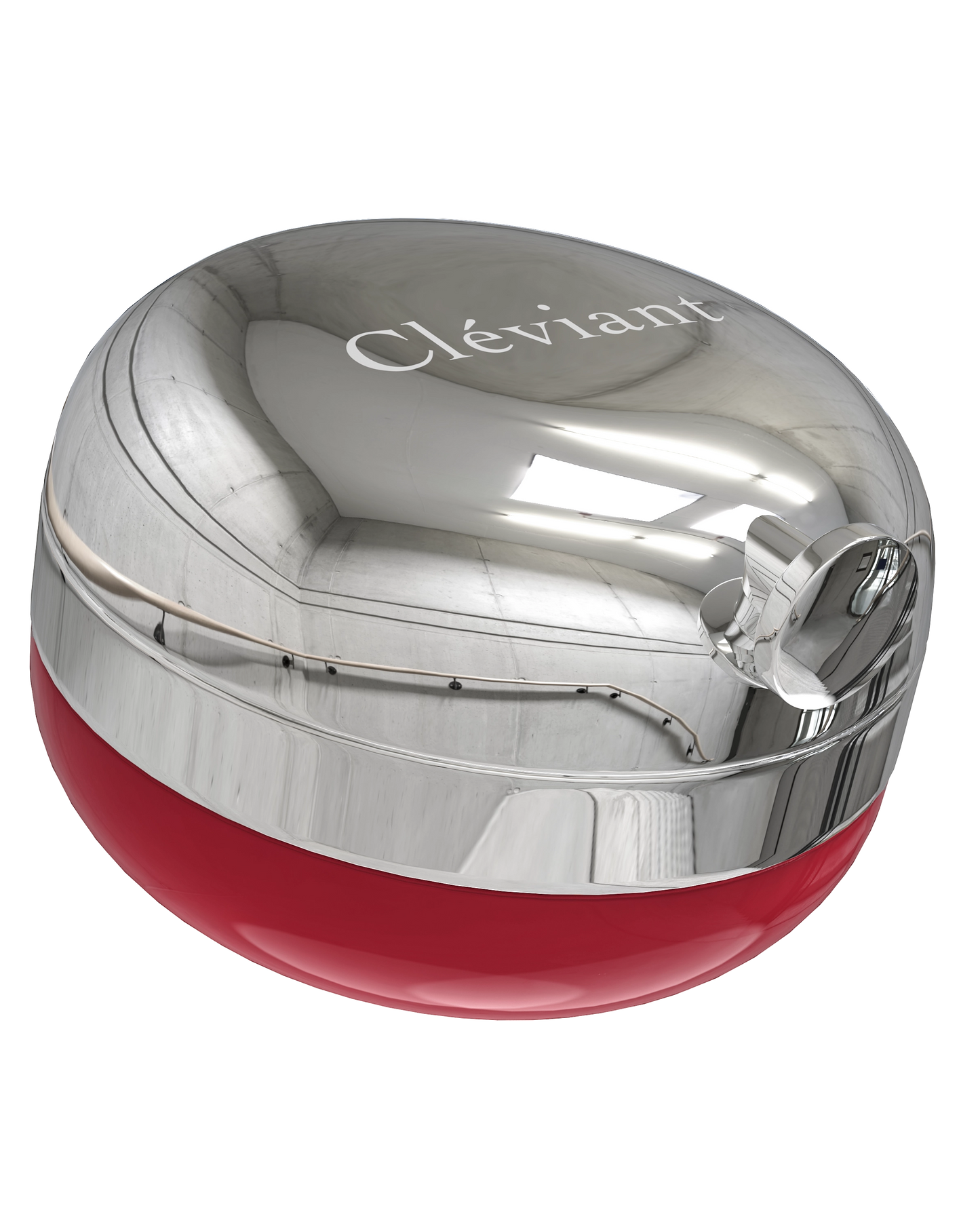 Silver and red cosmetic jar with 'Cleviant' branding on a white background