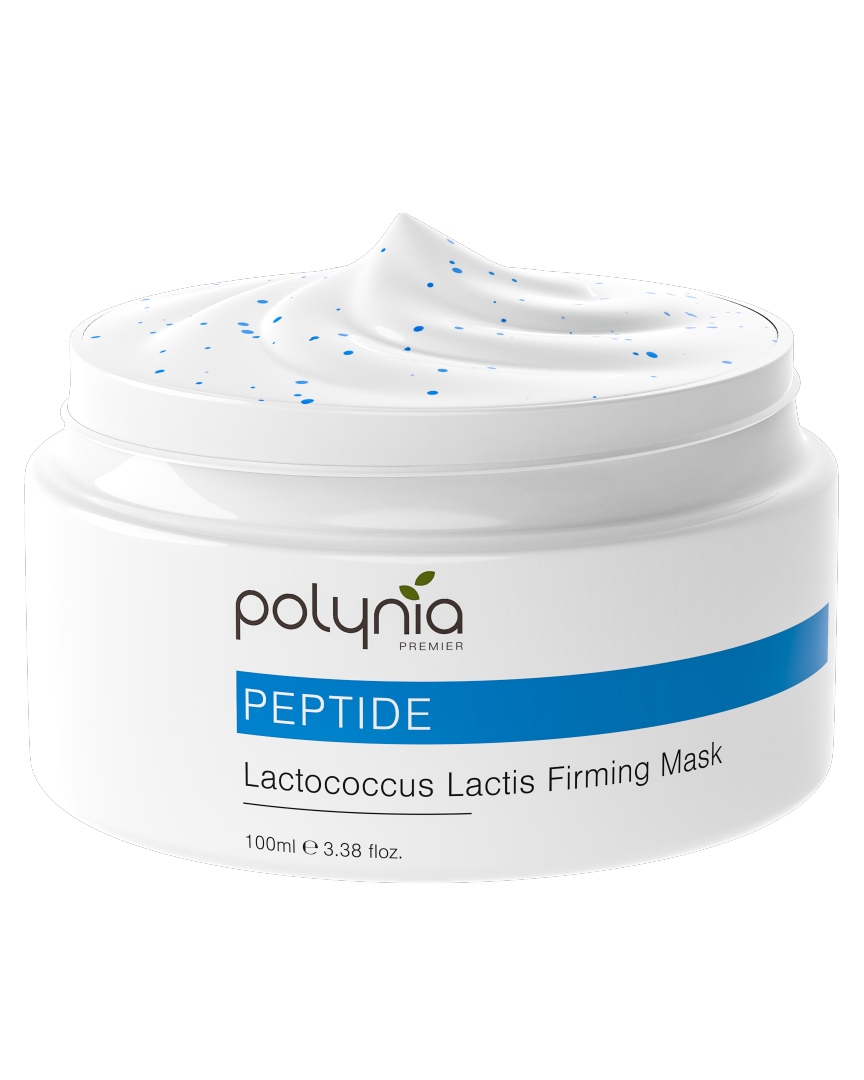 Jar of Polynia Premier Peptide Lactococcus Lactis Firming Mask on a white background