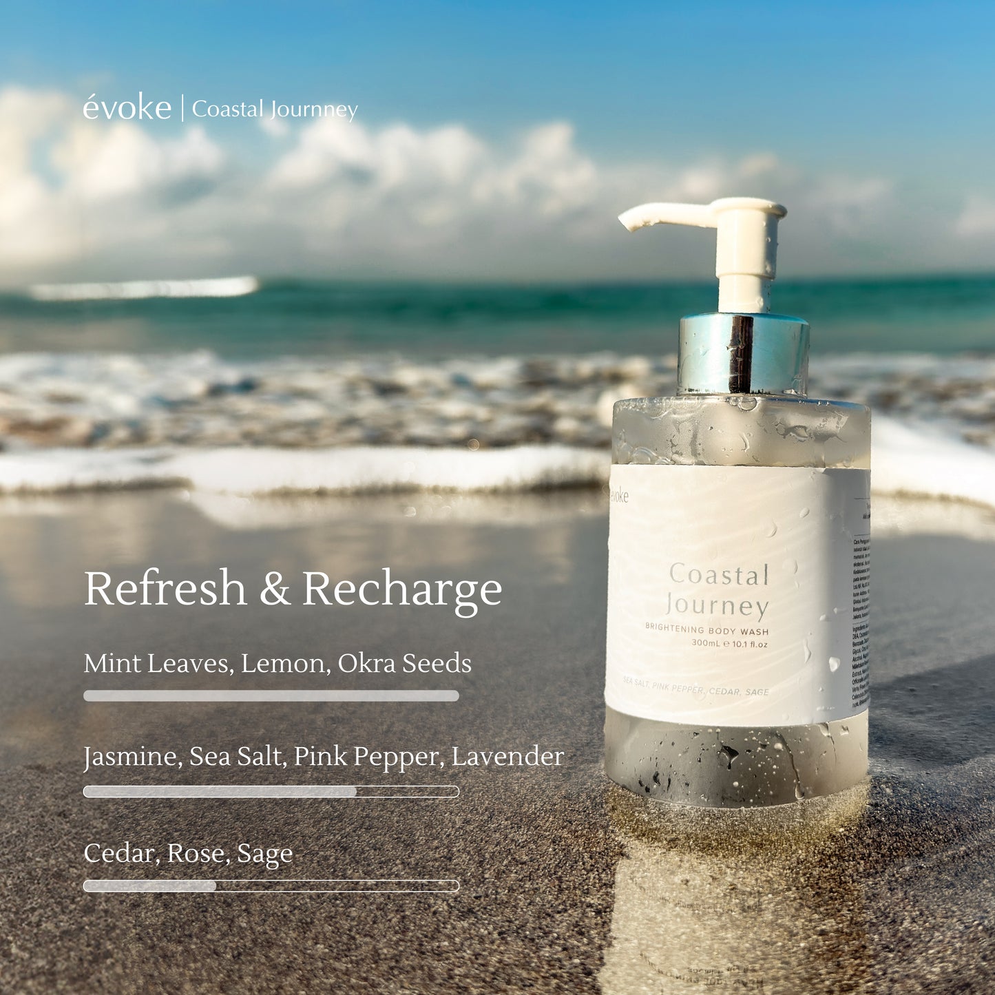 Coastal Journey Bodywash – Lemon, Sea Salt, Rose & Lavender Scent – Relieves Skin Irritation & Itchiness – 300ml