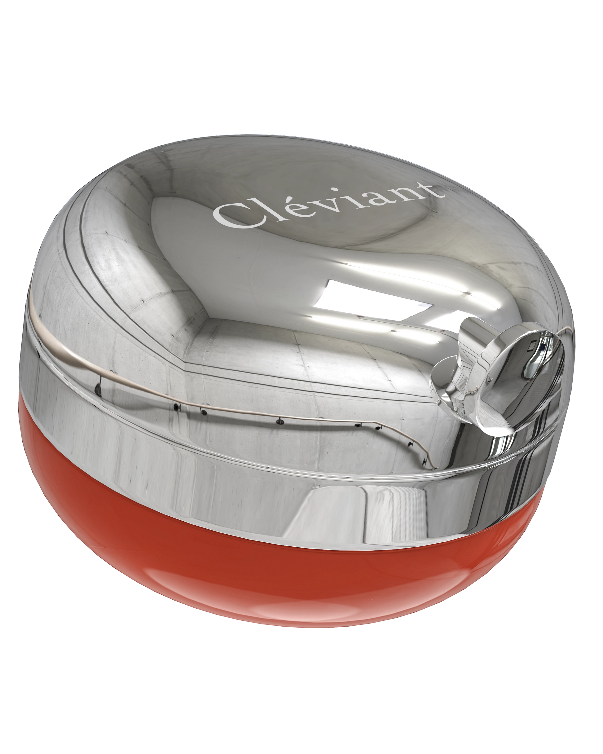 Silver and red cosmetic container with 'Cleviant' branding on a white background