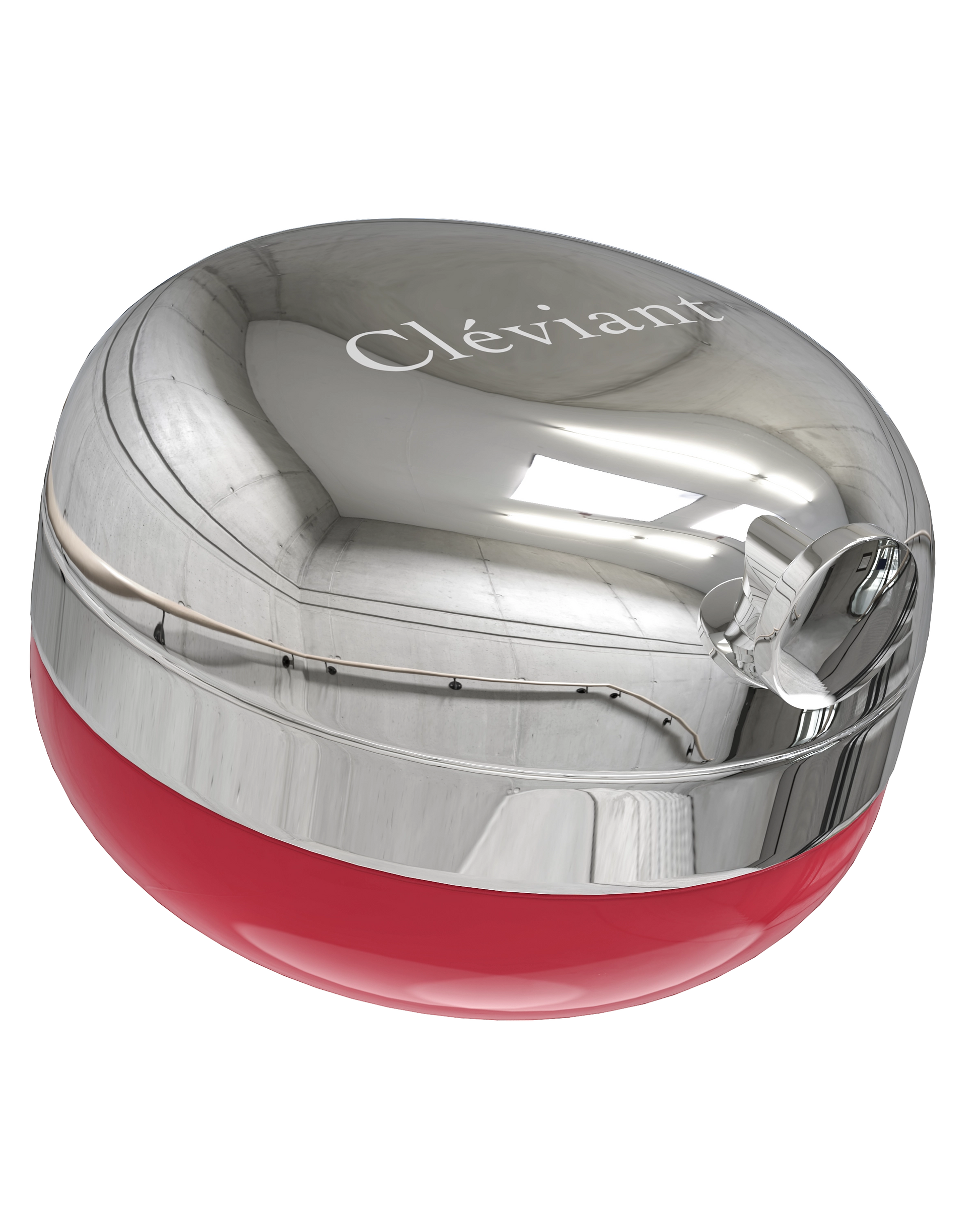 Silver and red container with 'Cleviant' branding on a white background