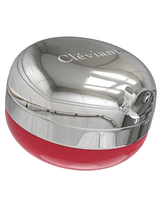 Silver and red container with 'Cleviant' branding on a white background