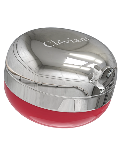 Silver and red container with 'Cleviant' branding on a white background