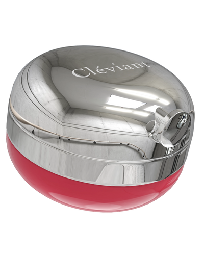Silver and red container with 'Cleviant' branding on a white background