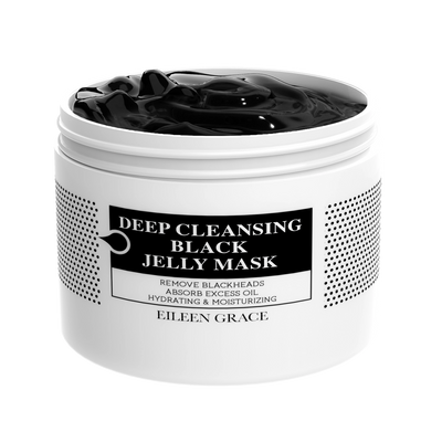 Black Jelly Mask – Exfoliating & Pore Minimizing Mask with Active Charcoal, Glycolic Acid & Aloe Vera – Reduces Acne Scars & Brightens Skin – 300ml
