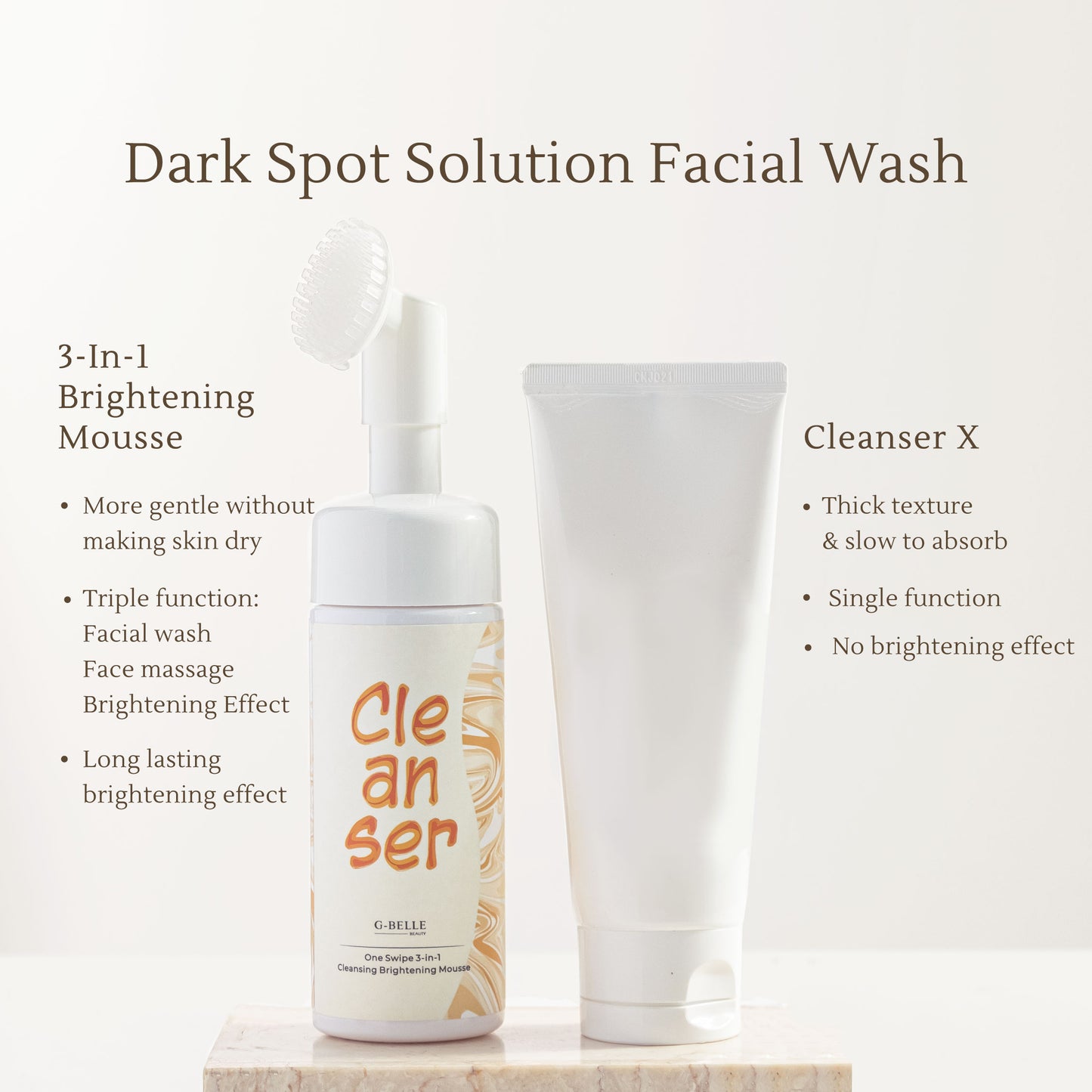 Cleansing Brightening Mousse – Dark Spot Removing Facial Wash with Softy Silicon Brush – 3-in-1 Brightening & Cleansing Effect – 150ml