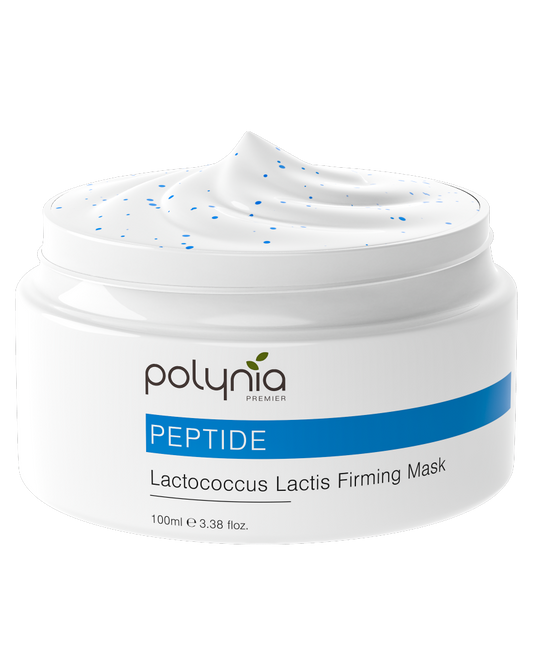 Jar of Polynia Premier Peptide Lactococcus Lactis Firming Mask on a white background