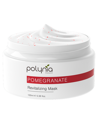 Jar of Polynia Pomegranate Revitalizing Mask on a white background